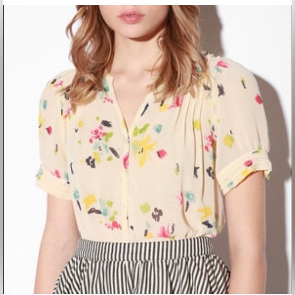 Anthropologie Pins and Needles Watercolor Chiffon Blouse size M